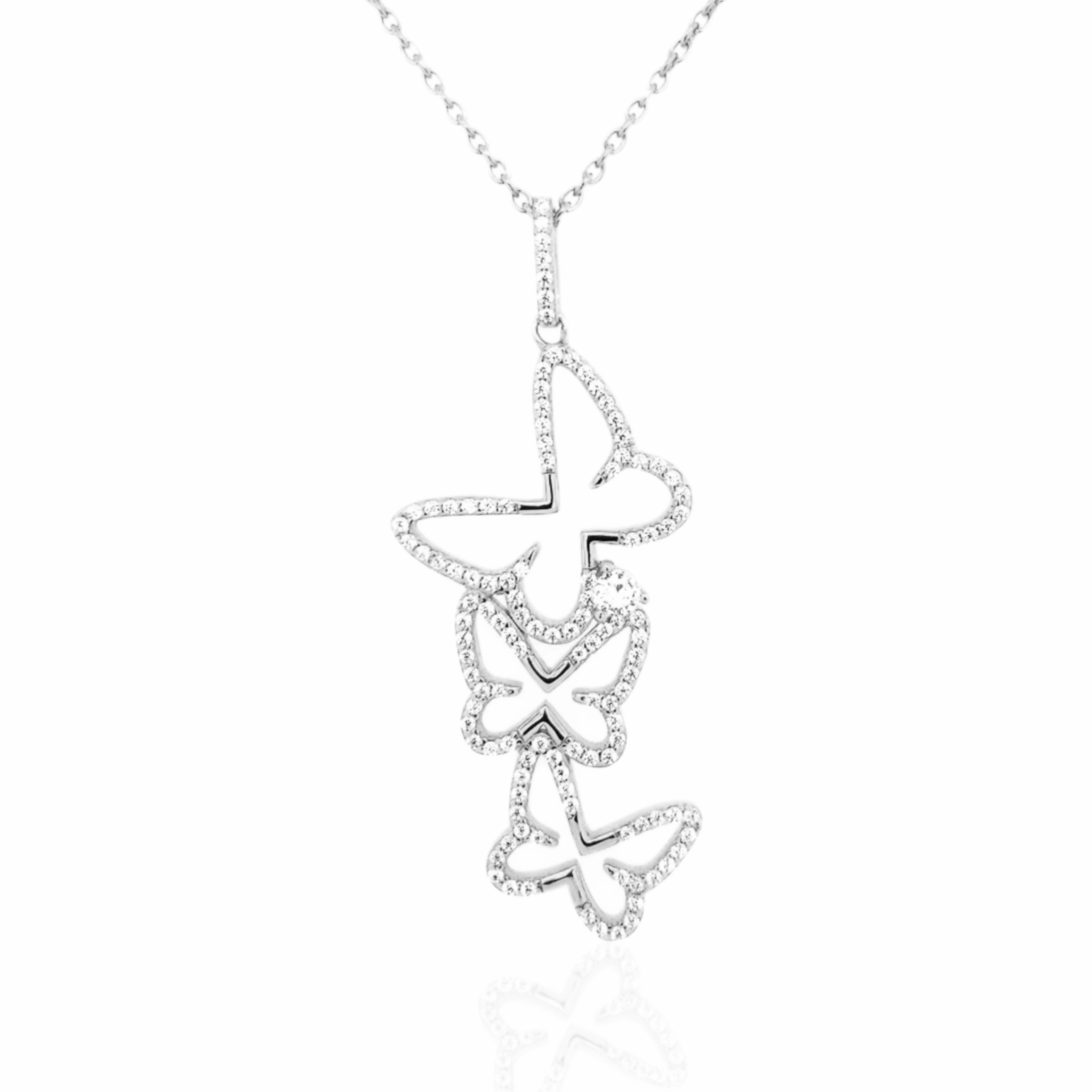 Sterling Silver Cascading CZ Butterfly Pendant Necklace Casual Gift