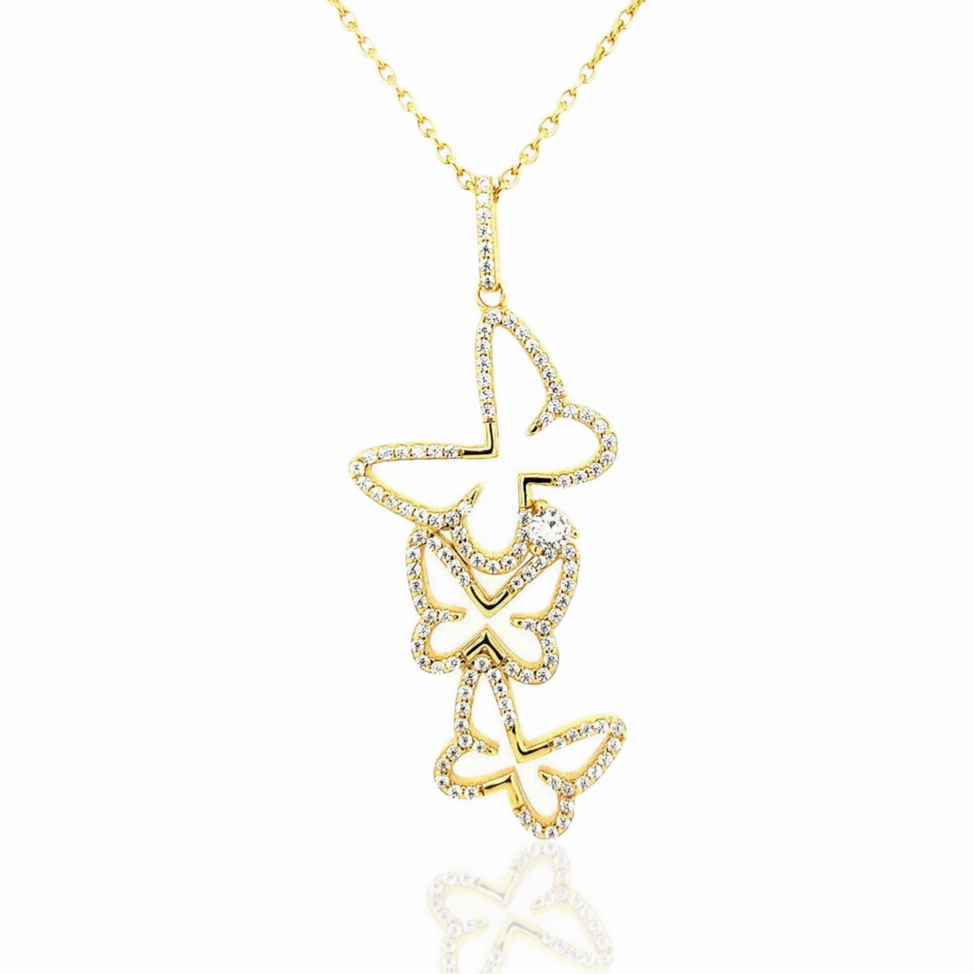 Sterling Silver Cascading CZ Butterfly Pendant Necklace Luxury Accessories Metallic Touch