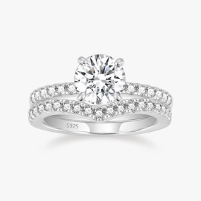 1.2CT 925 Sterling Silver Round Cut Crown Bridal Ring Set Stylish Glow Shiny Touch