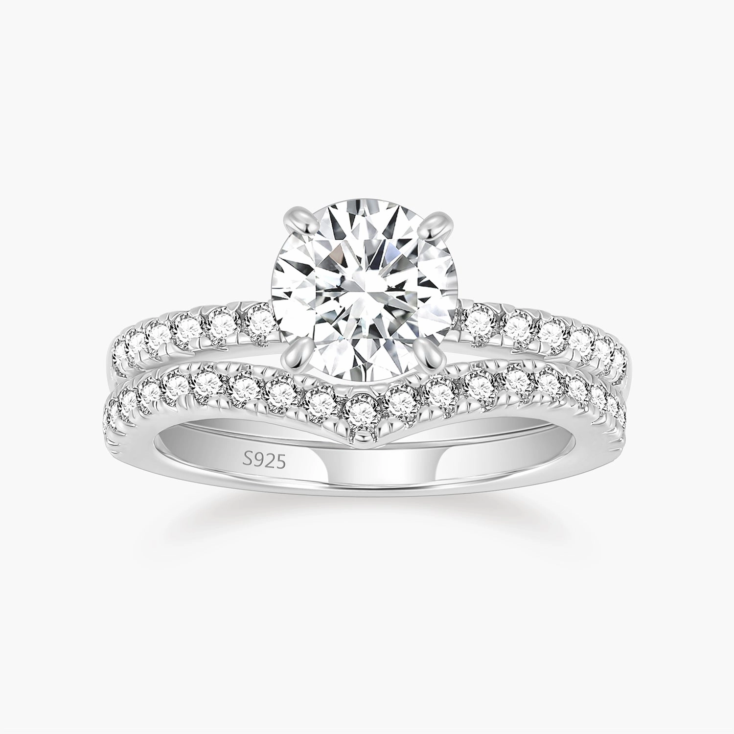 1.2CT 925 Sterling Silver Round Cut Crown Bridal Ring Set Fashion Jewelry Look Sparkle Vibe