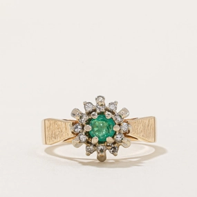 Handcrafted Touch Gift Choice Emerald & Diamond Halo Ring | 0.20ct, 0.12ctw | SZ 6.75 |