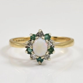 Chic Design Refined Gift Opal, Emerald & Diamond Ring | 0.42ctw, 0.06ctw | SZ 7 |