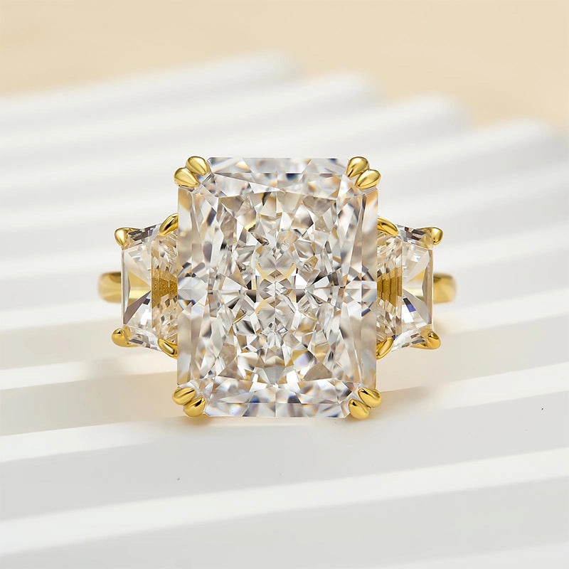 Cool Layer Louily Luxurious Radiant Cut Three Stone Women's Engagement Ring In Sterling Silver