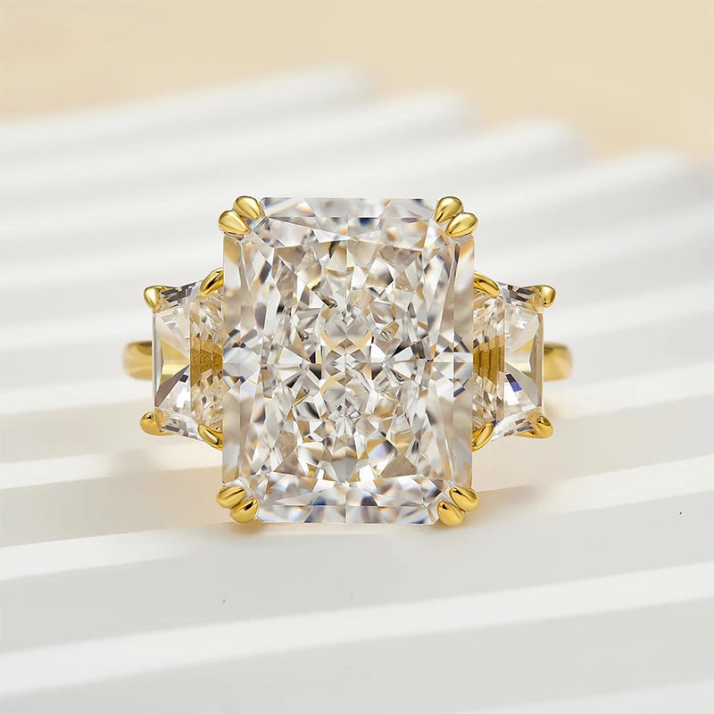 Louily Luxurious Radiant Cut Three Stone Women's Engagement Ring In Sterling Silver Trendy Layers Versatile Gem