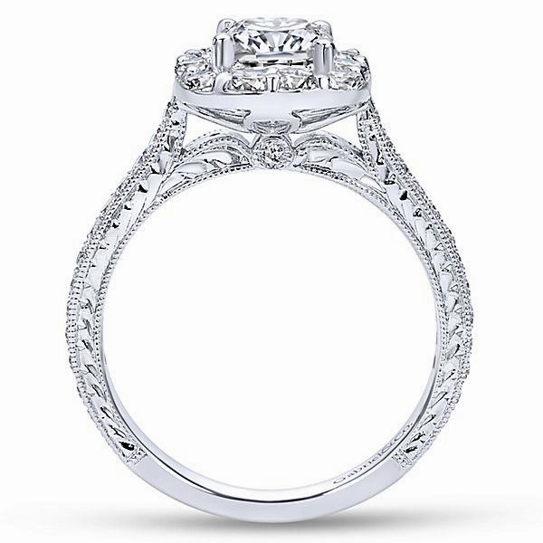 Sparkling look Cushion Cut Halo Diamond Ring .71 Cttw 14K White Gold 376A