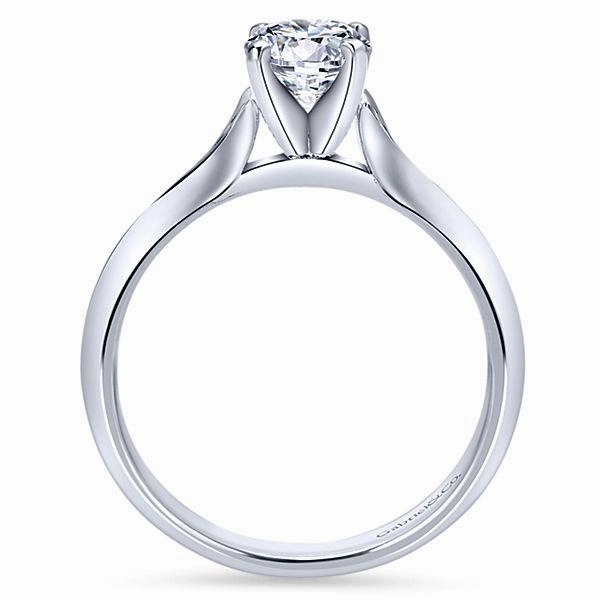 Signature Piece Soft Sparkle Flared Split Shank Solitaire Diamond Ring 14K White Gold 203A