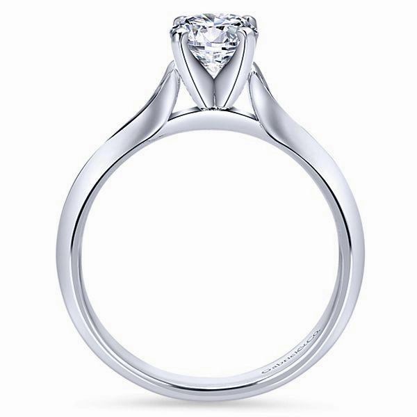 Ornate Trinket Memory Lane Flared Split Shank Solitaire Diamond Ring 14K White Gold 203A