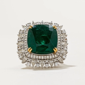 17ct  Natural Emerald & 1.87ctw Diamond Cocktail Ring | 17.37ct, 1.87ctw | SZ 7.25 Timeless Wardrobe Elegant Contour