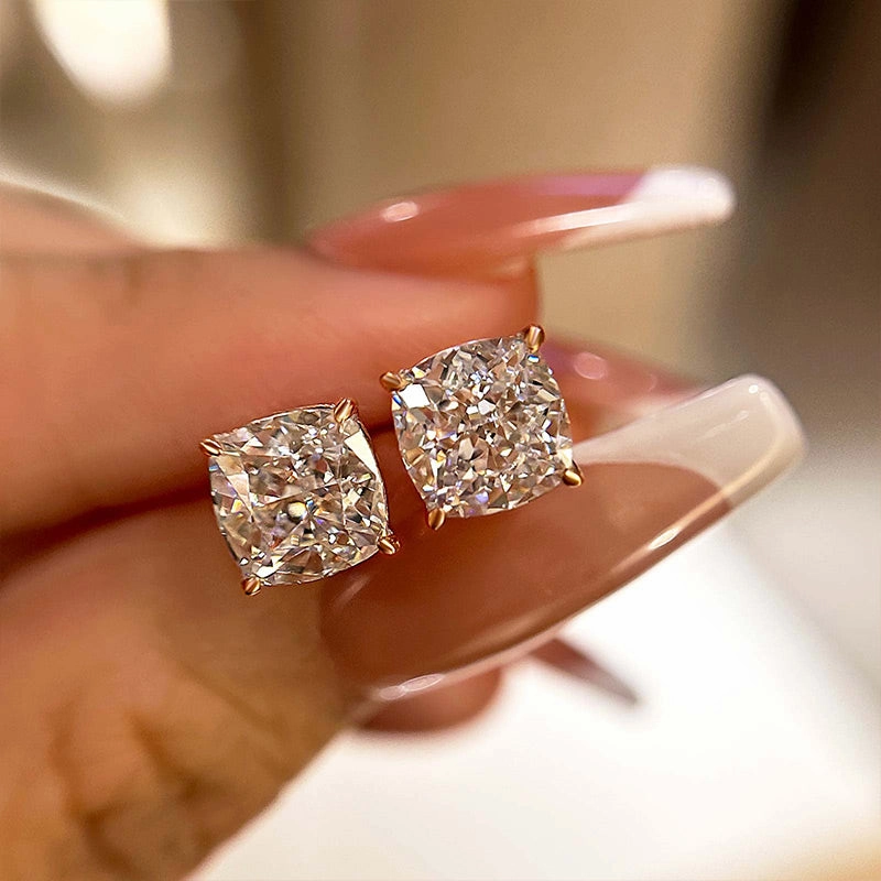 Lustrous Detail Luxurious Touch Louily Cushion Cut Sterling Silver Women's Stud Earrings