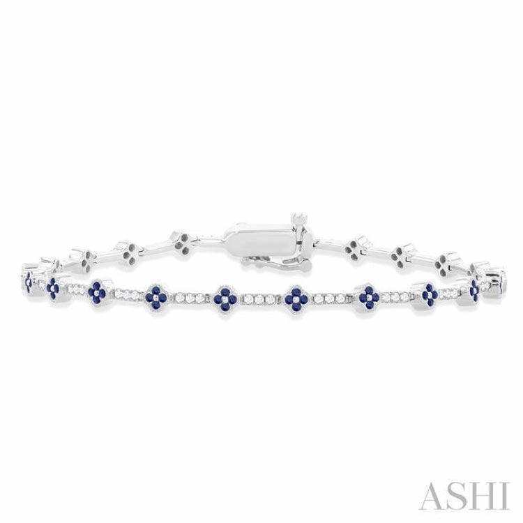 1 MM Round Shape Sapphire and 1/2 Ctw Clover Leaf & Bar Link Round Cut Diamond Precious Bracelet in 14K White Gold Instant Clarity Innovative approach