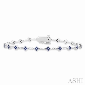 1 MM Round Shape Sapphire and 1/2 Ctw Clover Leaf & Bar Link Round Cut Diamond Precious Bracelet in 14K White Gold Instant Clarity Innovative approach