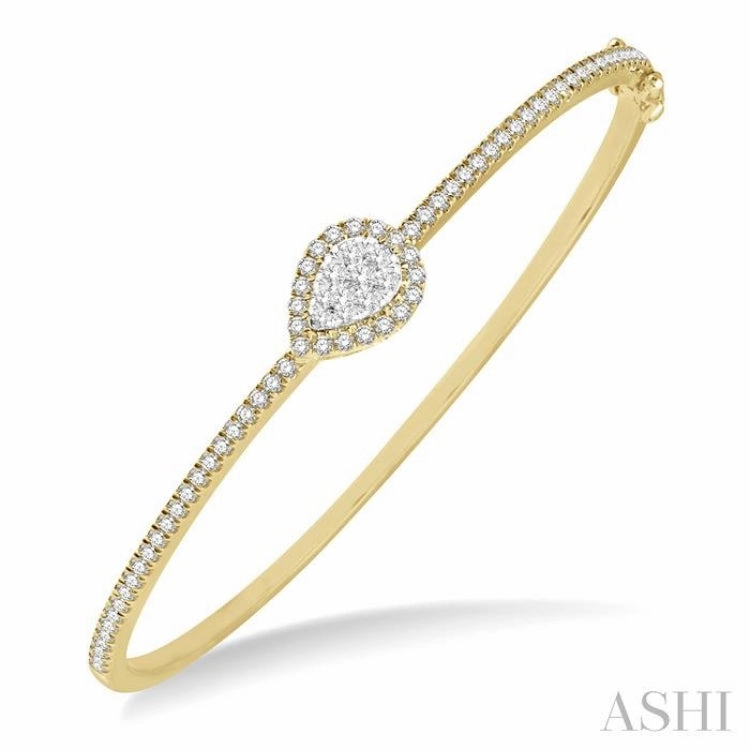 1 ctw Pear Shape Lovebright Round Cut Diamond Stackable Bangle in 14K Yellow and White Gold Planetary Mixes