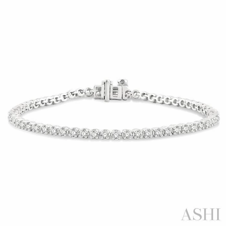 Contrasting Tones 2 Ctw Round Cut Diamond Tennis Bracelet in 14K White Gold
