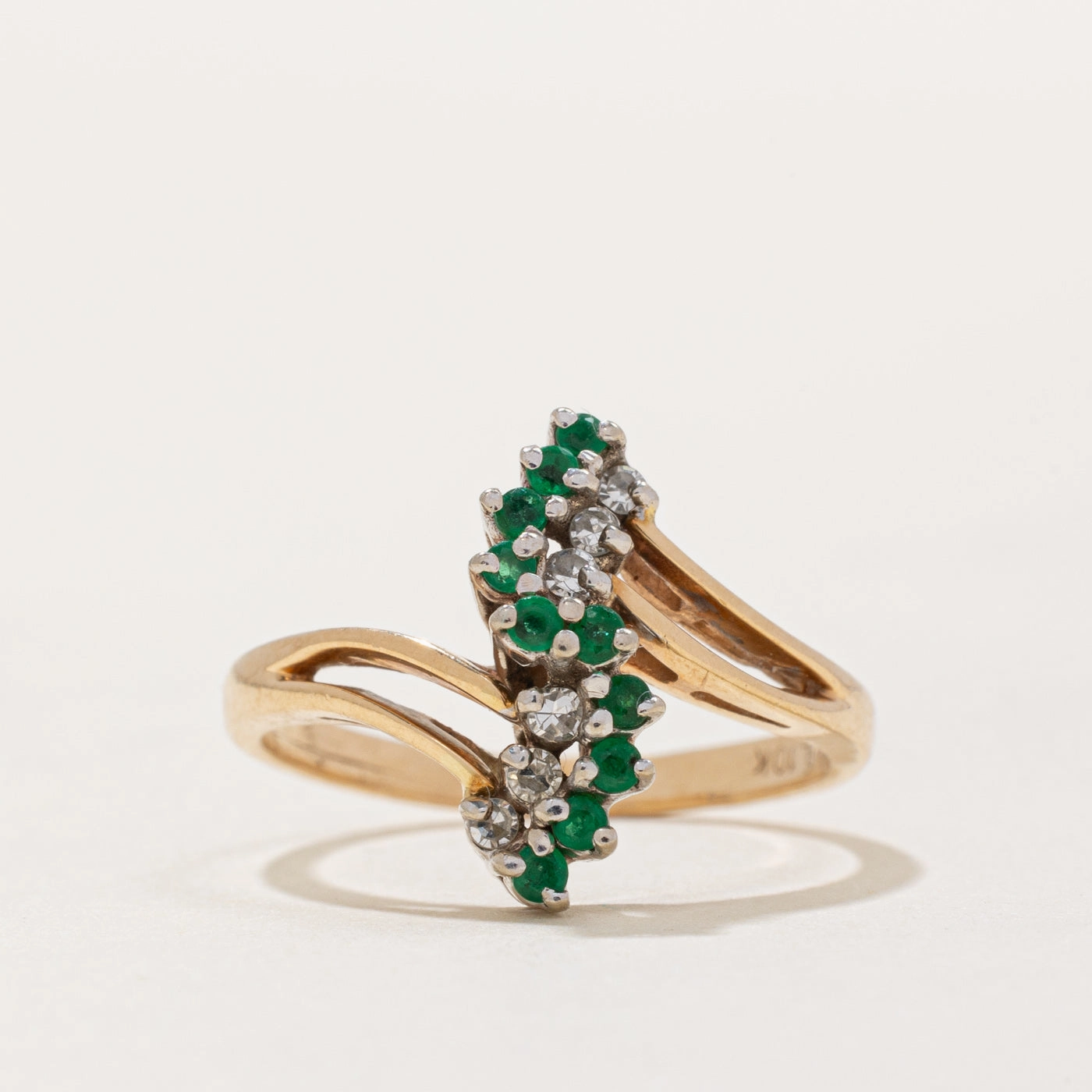 Emerald & Diamond Waterfall Ring | 0.09ctw, 0.06ctw | SZ 6.5 | Bold Sparkle