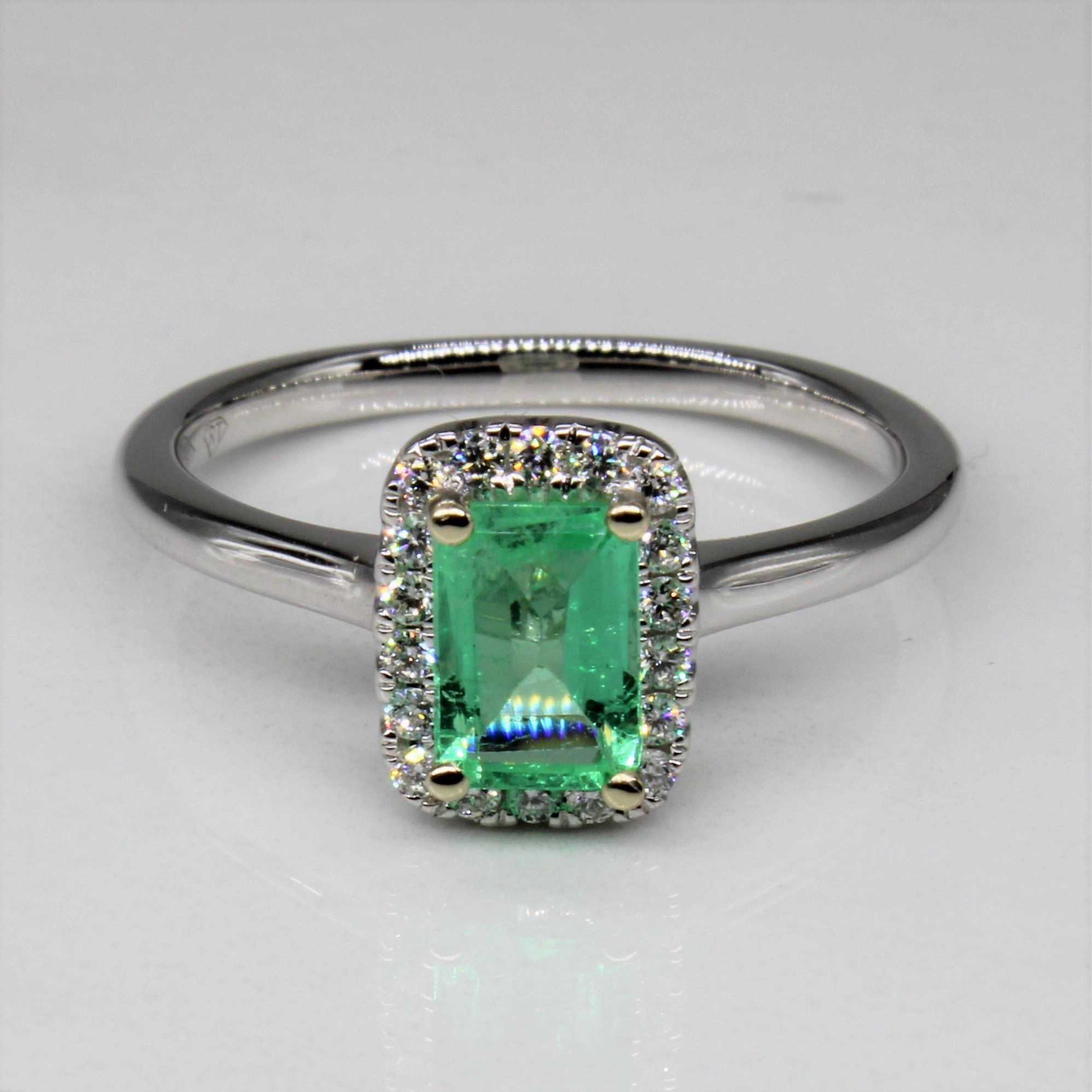 Formal Layer Emerald & Diamond Halo Ring | 0.58ct, 0.14ct | SZ 6.5 |