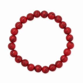 Bead Stretch Bracelet 8mm Synthetic Dyed Red Turquoise Precious Gemstones Everyday Pick