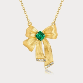 Sculpted Finish Emerald Bow Necklace