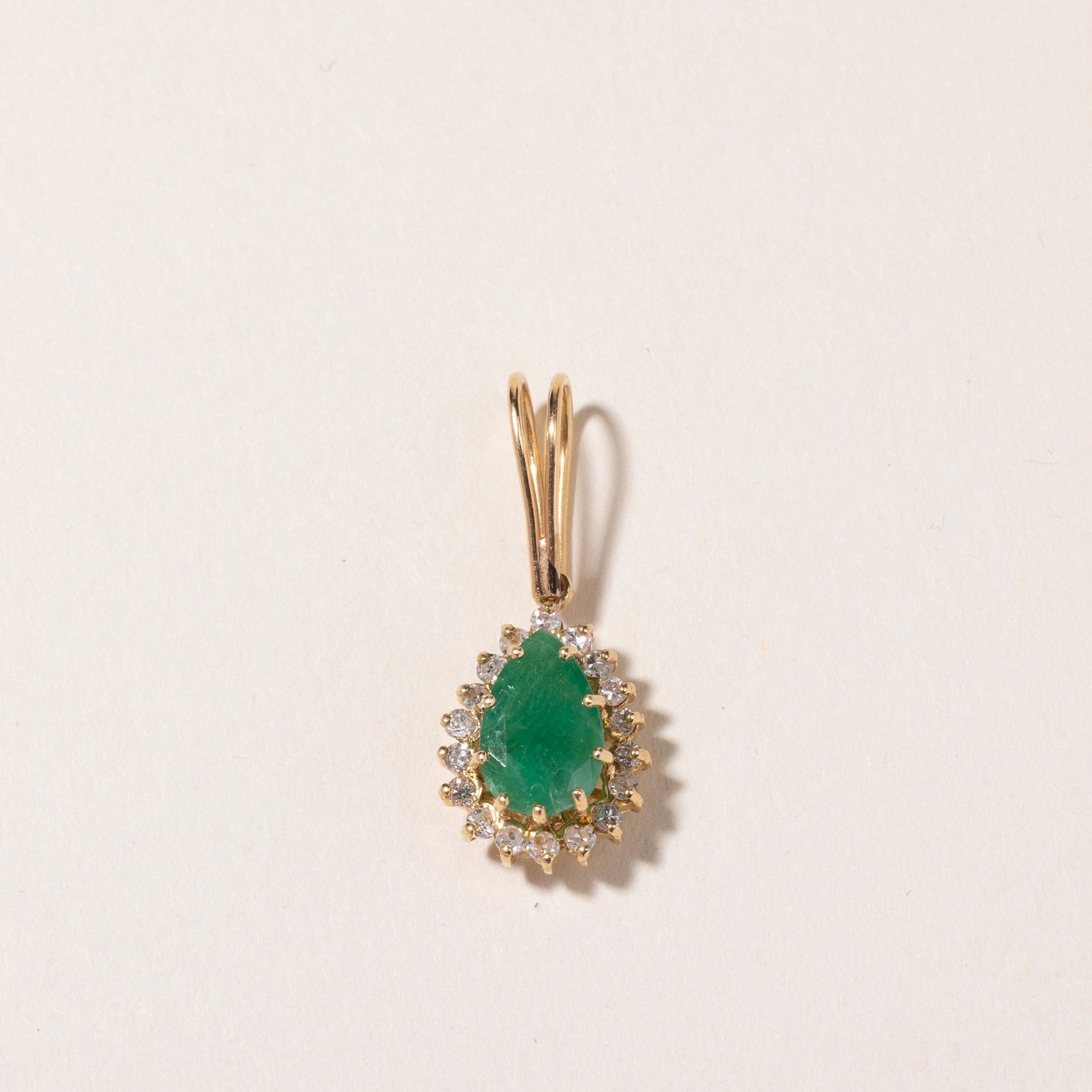 Polished Piece Creative Detail 18k Yellow Gold Emerald & Diamond Pendant | 1.14ct, 0.34ctw |