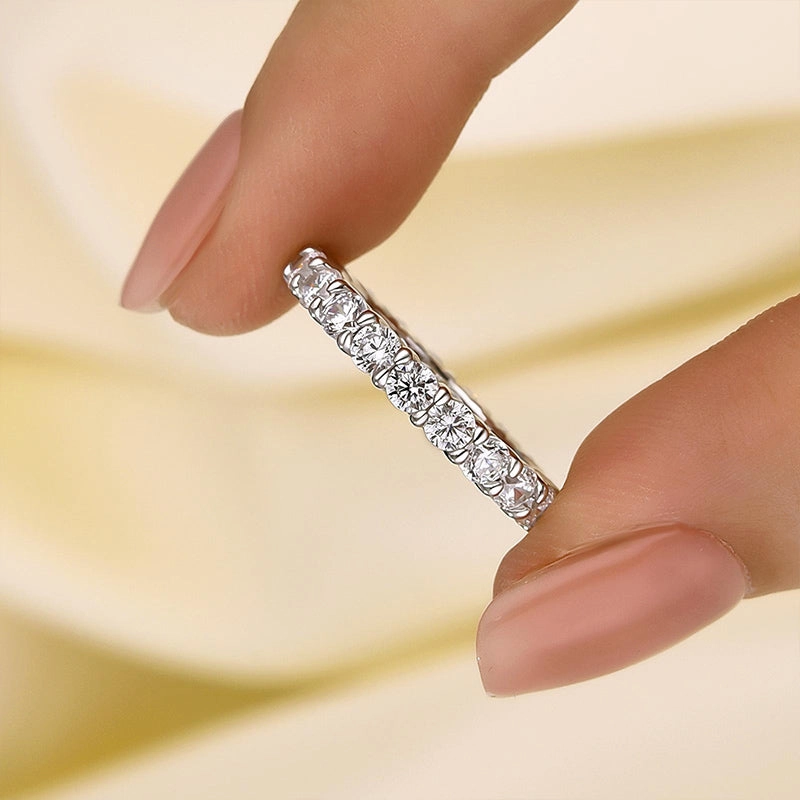 Louily Eternity Round Cut Simulated Diamond Wedding Band In Sterling Silver Evening Glam Shiny Touch