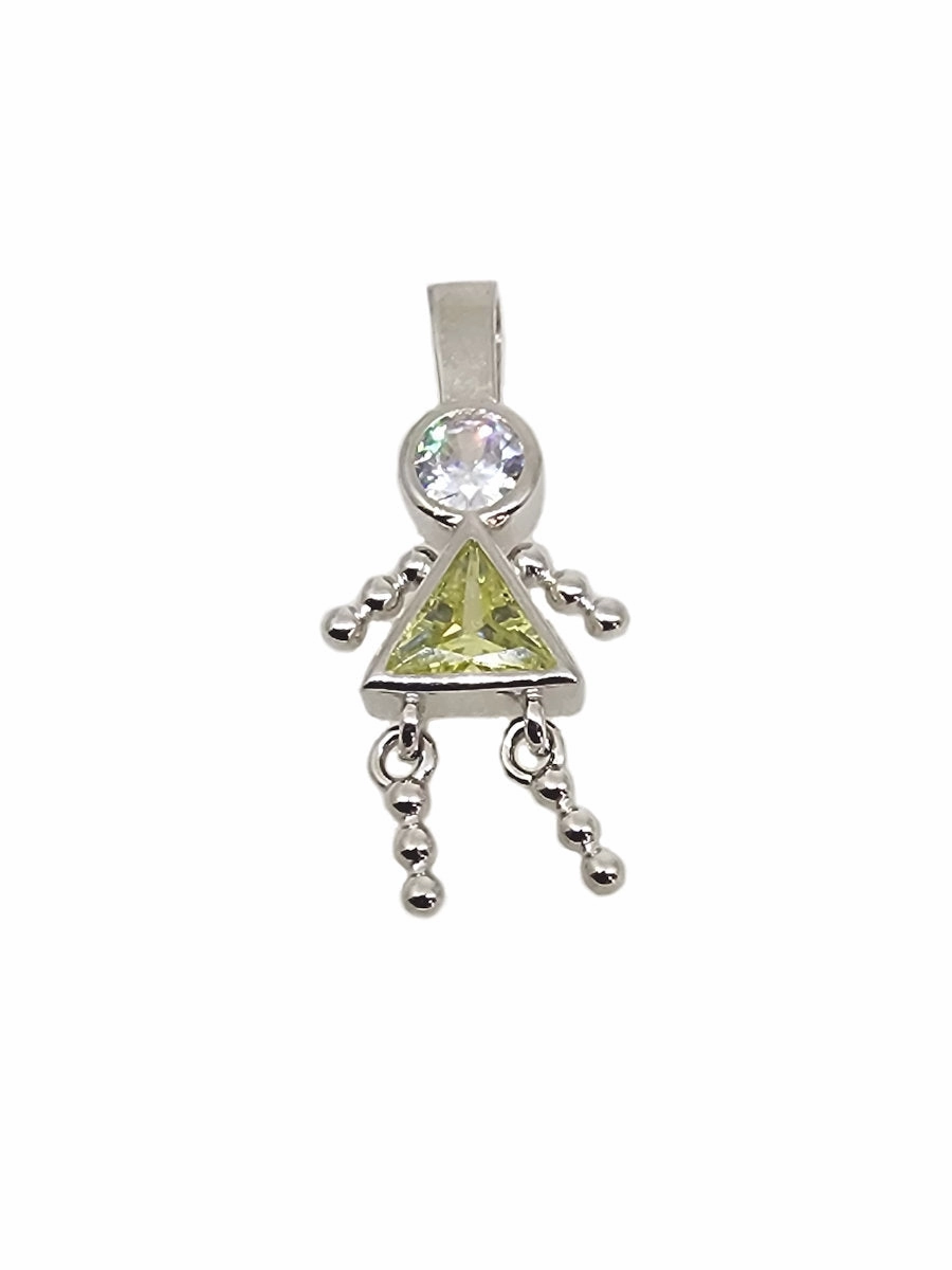 Classic Edge Opulent Design Girl Birthstone Pendant Charm with White and Green Cubic Zirconia, August