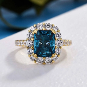 Louily Gorgeous Yellow Gold Halo Radiant Cut Montana Blue Sapphire Engagement Ring In Sterling Silver Understated Style