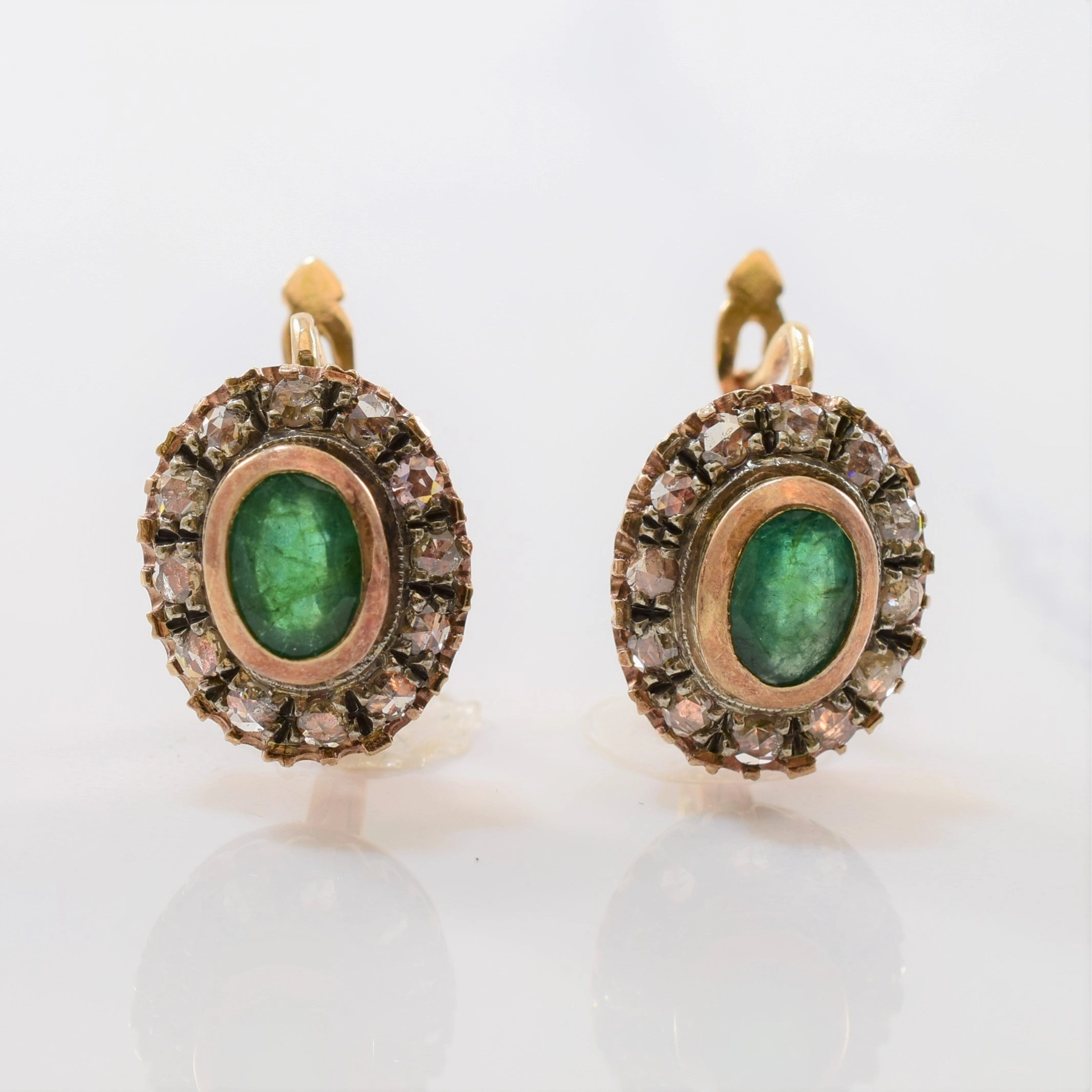 Art Deco Era Emerald & Diamond Halo Earrings | 0.50ctw, 1.28ctw | True Elegance