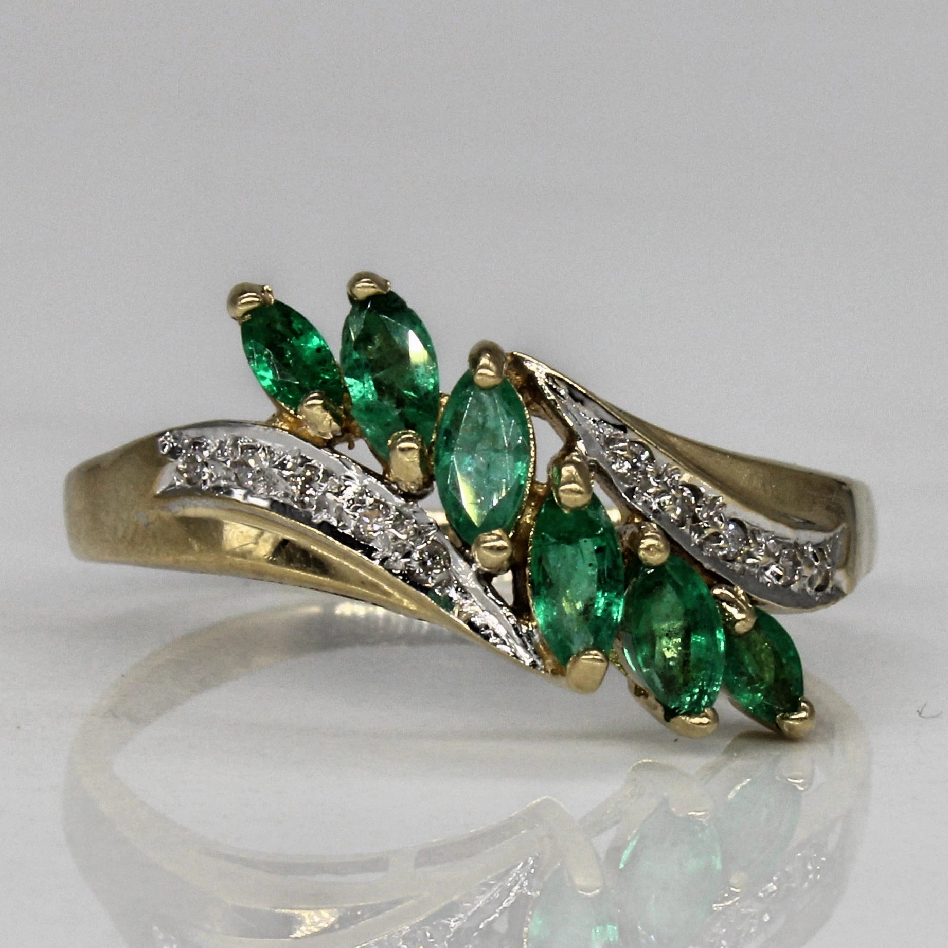 Cascading Emerald & Diamond Ring | 0.50ctw, 0.05ctw | SZ 11.5 | Distinct Edge Seasonal Pairing