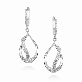 Sterling Silver Teardrop With CZ Diagonal Line Earring Feminine Finish Bridal Vibe