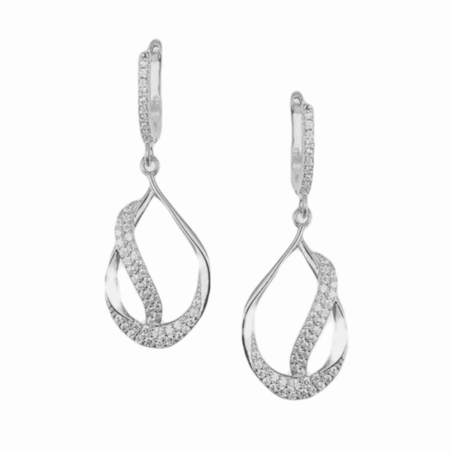 Bridal Collection Silky feel Sterling Silver Teardrop With CZ Diagonal Line Earring
