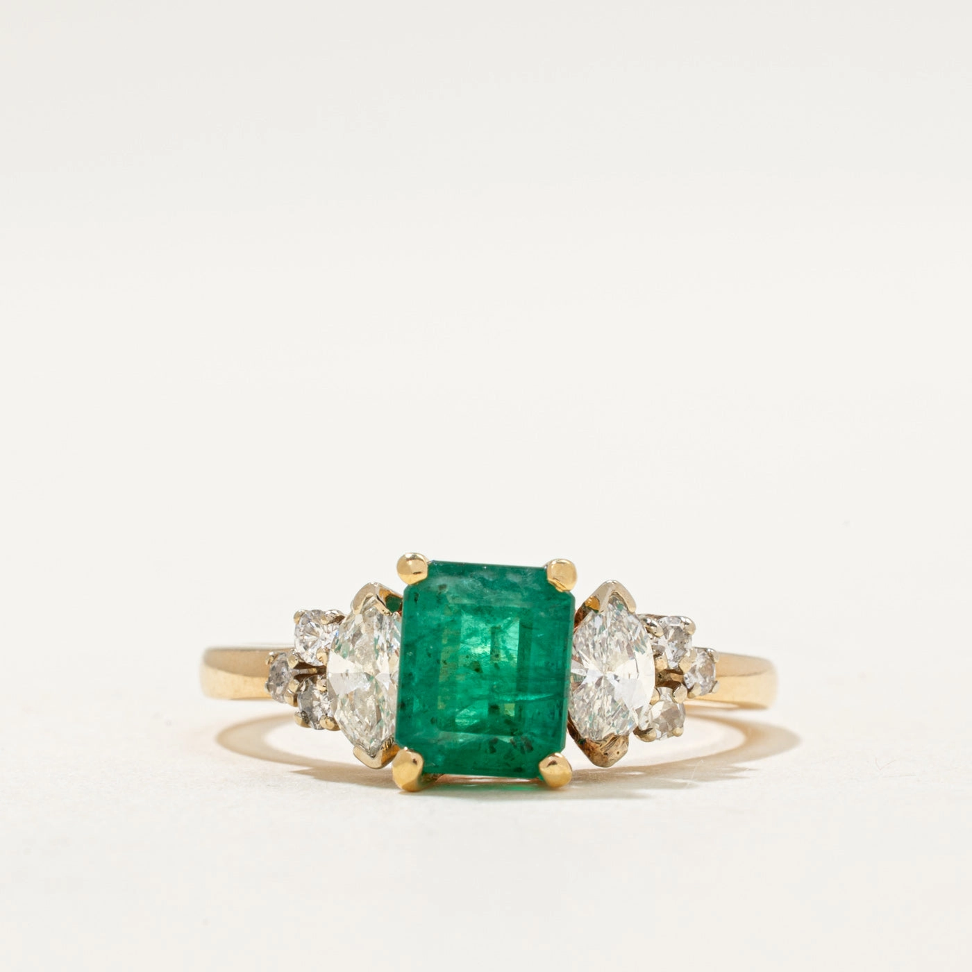 Polished Charm Emerald & Diamond Engagement Ring | 1.01ct, 0.51ctw | SZ 7