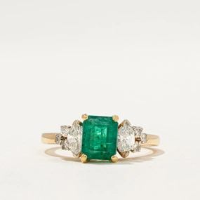 Polished Charm Emerald & Diamond Engagement Ring | 1.01ct, 0.51ctw | SZ 7