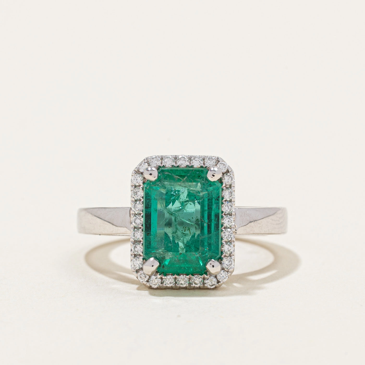 Glistening Detail 18k Emerald & Diamond Halo Ring | 2.75ct, 0.20ctw | SZ 5.75 |