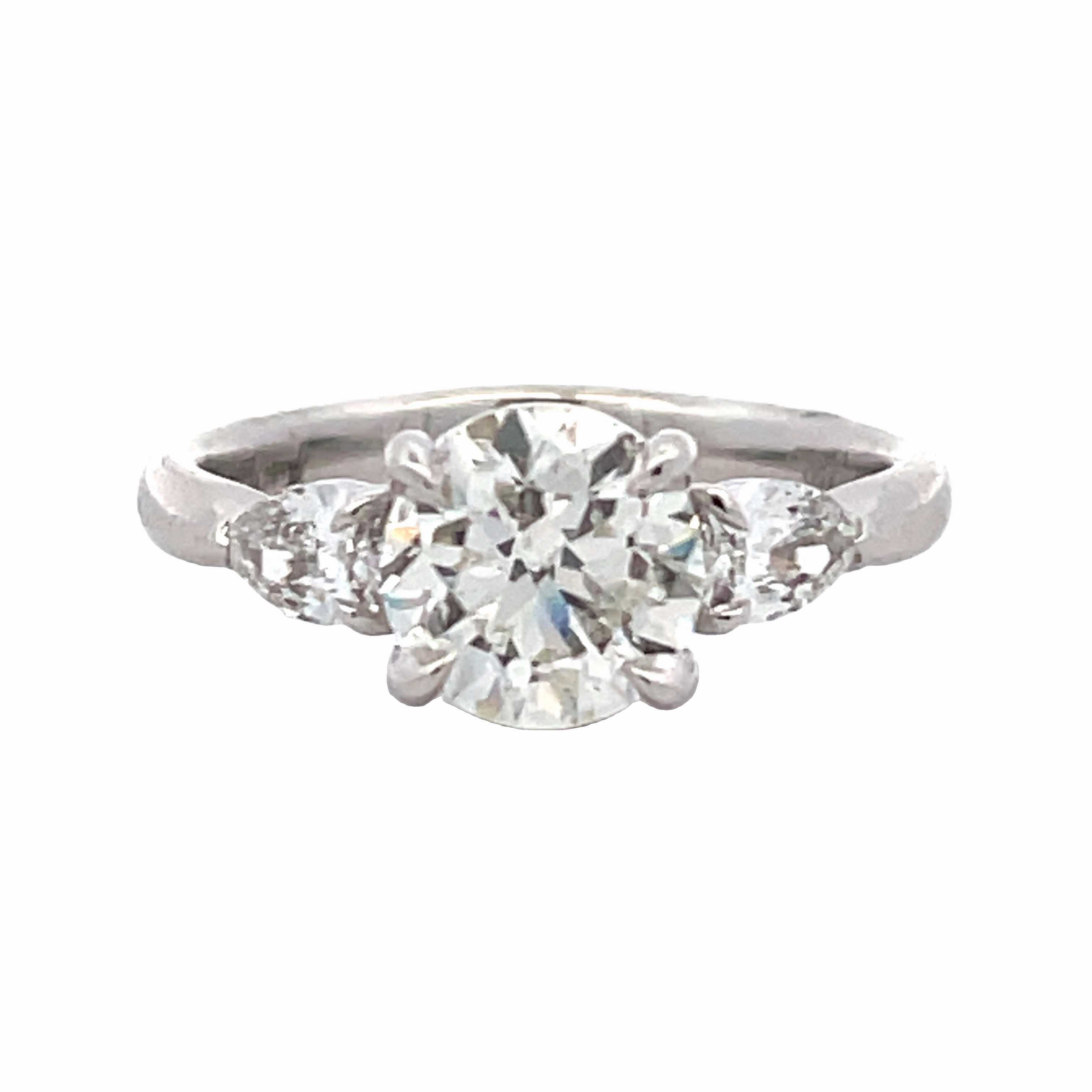 18kw 3 Stone Round & Pear Diamond Engagement Ring (1.90cttw) Ornate Trinket Amazing Design