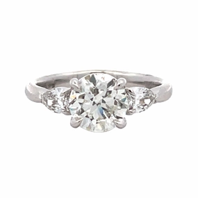 18kw 3 Stone Round & Pear Diamond Engagement Ring (1.90cttw) Ornate Trinket Amazing Design