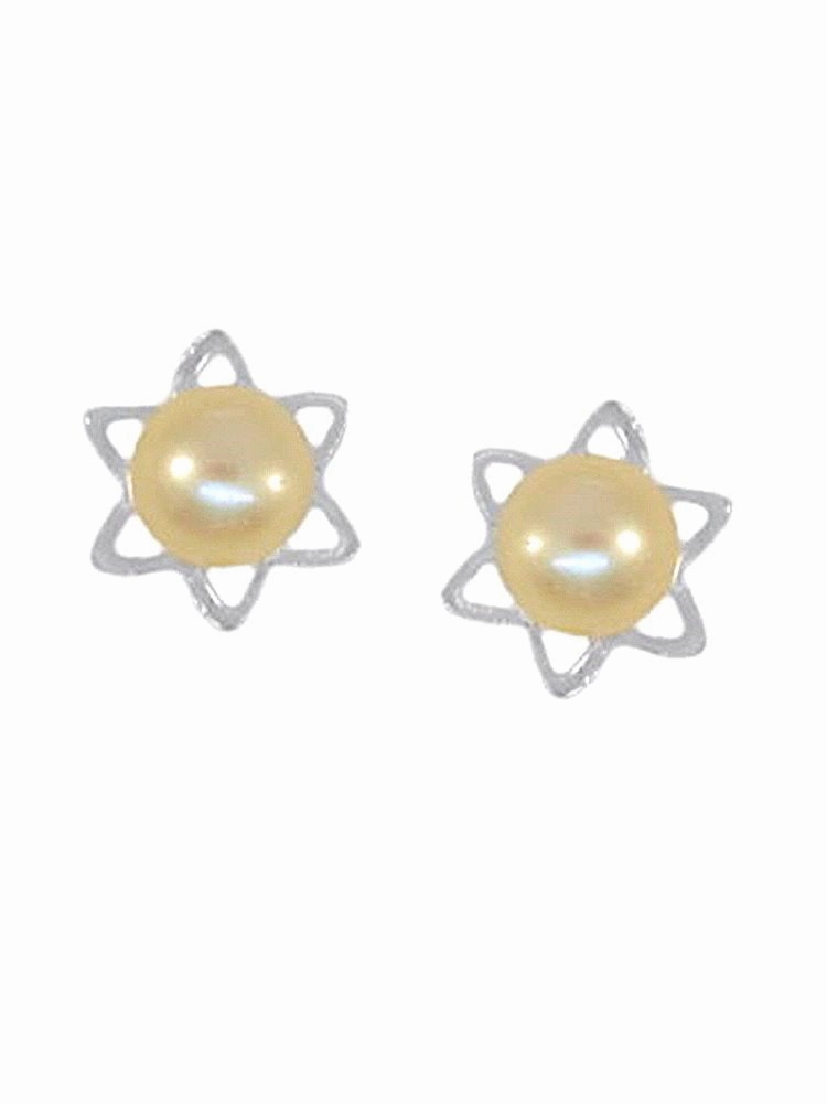 Yellow Cultured Freshwater Pearl Star Flower Earrings Sterling Silver Work Day Style Natural Details