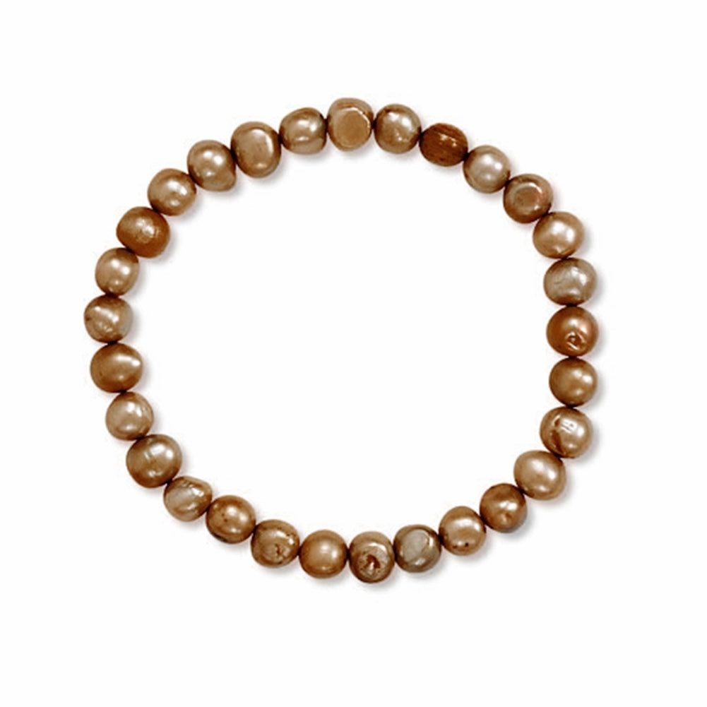 Brown Dyed Freshwater Cultured Freshwater Pearl Stretch Bracelet Handcrafted Work