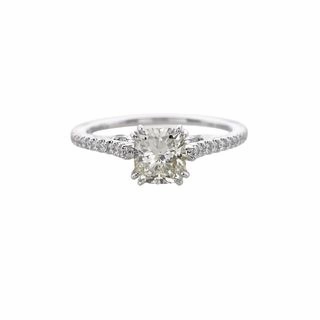 CUSHION CUT DIAMOND RING WITH DIAMONDS DOWN THE SHANK 1.28CT TW Handcrafted Gift