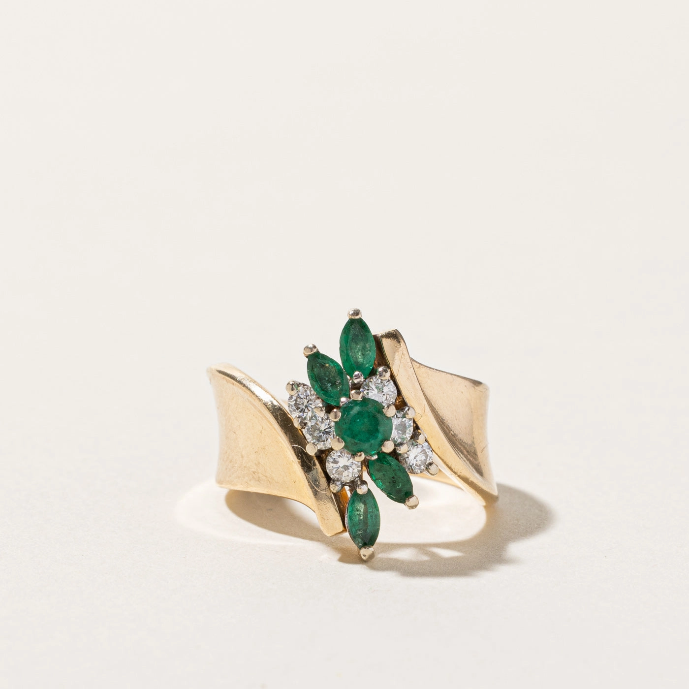 Impressive Accent Bypass Cluster Emerald & Diamond Ring | 0.50ctw | 0.33ctw | SZ 6 |