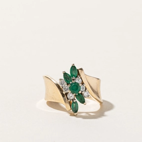 Impressive Accent Bypass Cluster Emerald & Diamond Ring | 0.50ctw | 0.33ctw | SZ 6 |
