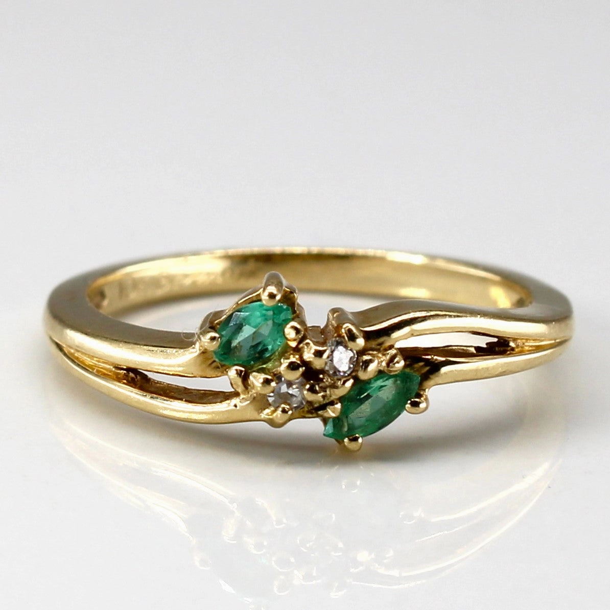 Delicate Mood Bypass Emerald & Diamond Ring | 0.04ctw | 0.02ctw | SZ 6 |
