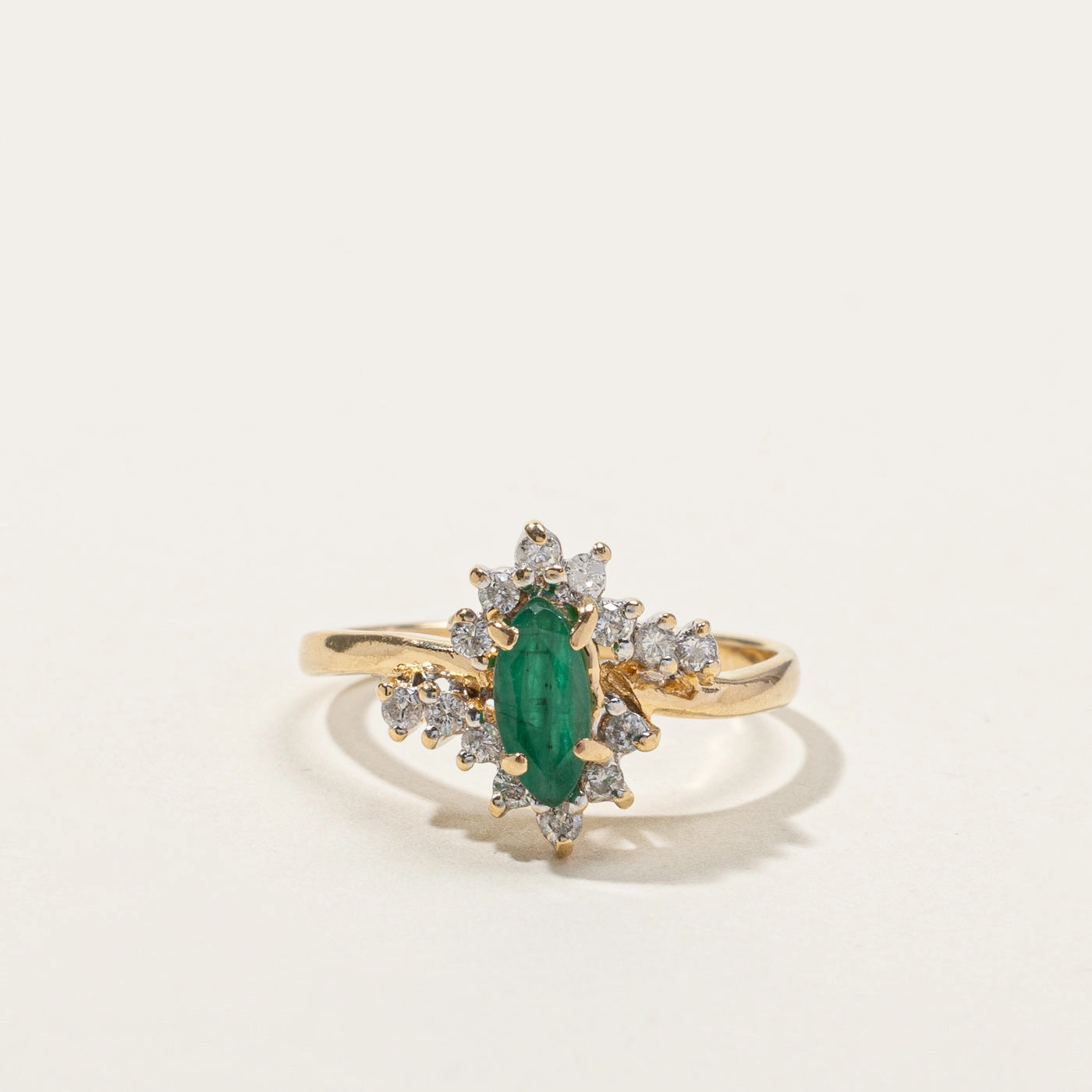 Bypass Emerald & Diamond Ring | 0.38ct | 0.25ctw | SZ 8 | Trendy Style Party Vibe