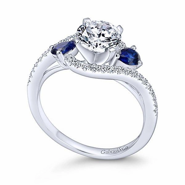 Luxury Keepsake Bypass Side Sapphires Round Diamond Ring .20Cttw 14K Gold 73A