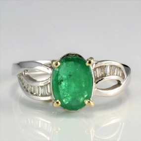 Radiant Moment Distinctive Detail Bypass Solitaire Emerald & Diamond Ring | 0.25ctw, 0.90ct | SZ 6.5 |