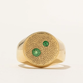 Canadian 18k Emerald Textured Signet Ring | 0.18ctw | SZ 8.25 Premium Quality Classic Accent
