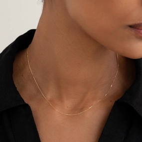 14k Gold Cable Chain Necklace (16 inches) - Tyra Fashion Trend Unique Finish