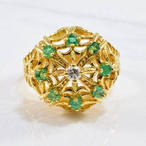 Graceful Line Emerald Crown Cocktail Ring | 0.08ctw, 0.40ctw | SZ 8.75 |