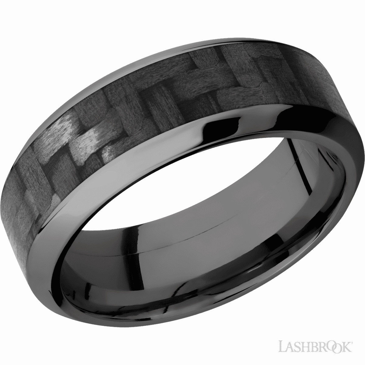 Carbon Fiber Wedding Band Black Zirconium 8mm Wide Premium Jewelry