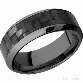 Carbon Fiber Wedding Band Black Zirconium 8mm Wide Premium Jewelry
