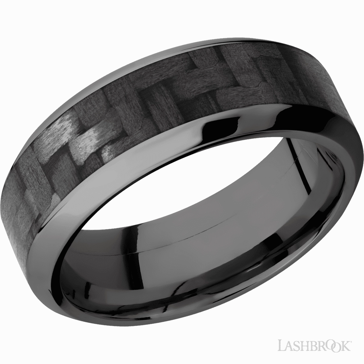 Carbon Fiber Wedding Band Black Zirconium 8mm Wide Luxury Geometry Handcrafted Style