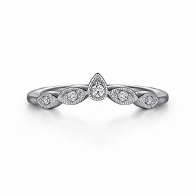 Cary - Vintage Inspired 14K White Gold Curved Gold Diamond Anniversary Band - 0.07 ct Modern Look